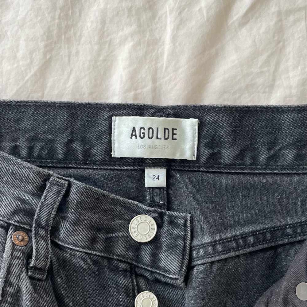Agolde Riley Black High Rise Straight Crop Jeans - Picture 3 of 6